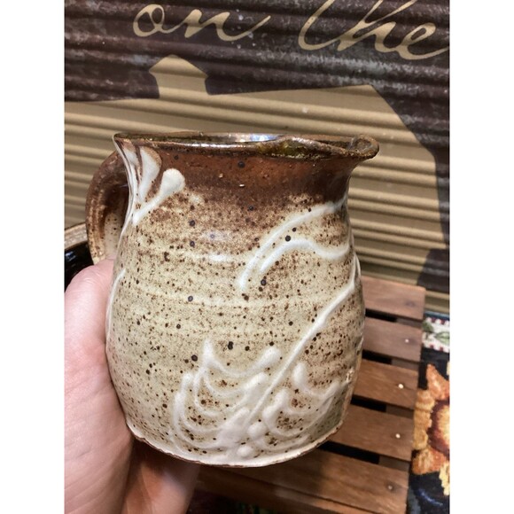 Art Pottery Creamer & Sugar Stoneware Brown Earth Tones White Drip Glaze Accent - Picture 13 of 15
